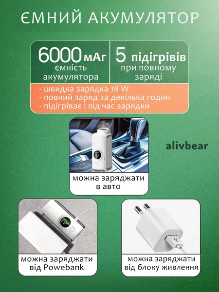 Портативний підігрівач для дитячих пляшечок на акумуляторі